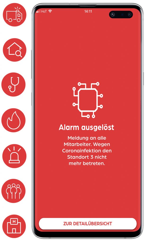 Mitarbeiter mit der safeREACH Alarm App alarmieren