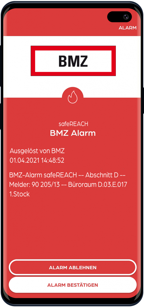 BMZ Alarm in der safeREACH App